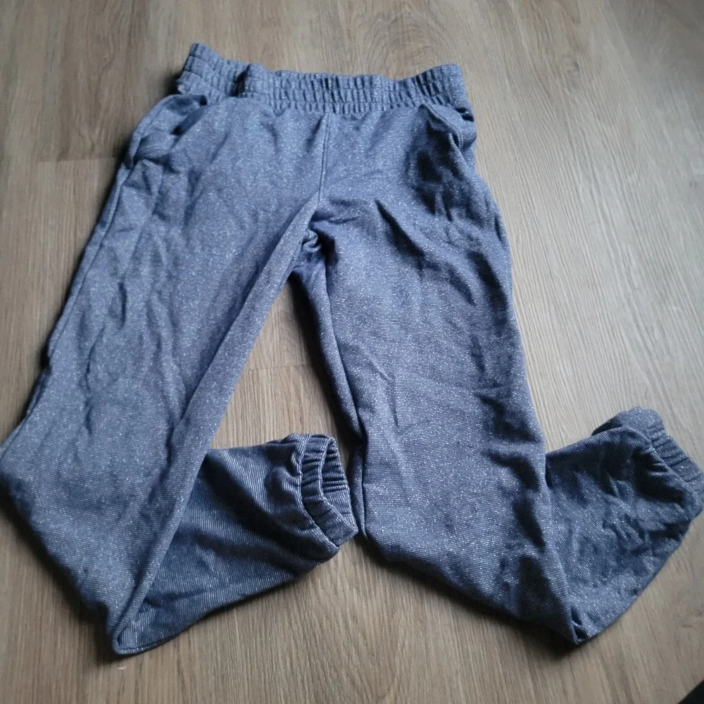 Faded Glory Jogger Pants Girls L 12 Blue Silver Sparkle Shimmer Sweatpants Lurex